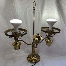 Antique Double Student Oil Lamp with Milk Glass Shade, Brass Font — listing 3
