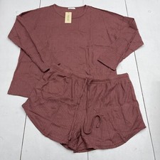Ekouaer Women's Waffle Knit Cami and Shorts Pajama Set in Rose, Size S — listing 5
