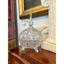 Vintage Square Cut Crystal Covered Candy/Trinket Box with Faceted Finial