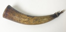 engraved powder horn Scrimshaw Powder Horn with Engraved Eagle and 'Behold Pilgrim' Inscription — listing 5