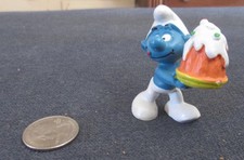 Vintage Smurf PVC Figurine Holding Cake with Cherry — listing 4
