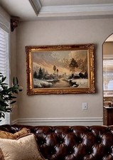 Mid-Century Winter Landscape Oil Painting, Signed, in Wood Frame — listing 4