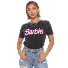 Barbie Repeating Glitter Logo Women's Graphic T-Shirt, Gray, Size M — listing 2