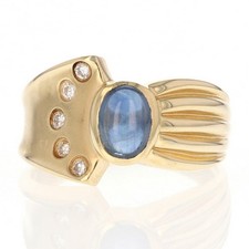 Vintage 20K Gold Three-Stone Cabochon Sapphire and Diamond Ring — listing 5