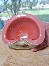 Hand-Blown Art Glass Bowl with White Cased Rim and Blue Swirl Interior — listing 2