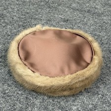 Vintage Real Fur Pillbox / Beret-Style Hat, Two-Tone Black & Grey Patchwork Panels with Satin Lining