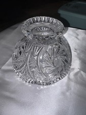 Vintage Cut Crystal 8" Bowl with Engraved Floral Star Pattern and Sawtooth Rim — listing 2