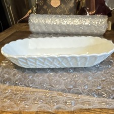 Vintage Milk Glass Basketweave Bowl with Scalloped Rim — listing 2