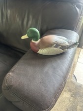 Hand-Painted Porcelain Duck Figurine with Green Fishnet (Fishscale) Pattern and Gold Beak — listing 2
