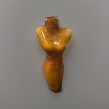 Hand-Blown Art Glass Bottle Vase with Orange Mottled and Yellow Streaked Design — listing 2