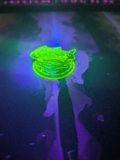 Vaseline Uranium Glass Individual Open Salt Cellar / Master Salt Dip, Rectangular Waffle-Base Pattern (2" x 1 1/4") — listing 3