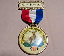 Antique Companions of the Forest of America Fraternal Society Brooch with Celluloid Elk Medallion and Devotional Charms — listing 5