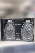 John + Michael Glass Salt and Pepper Shaker Set, Clear Glass with Stainless Steel Tops, Boxed