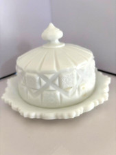 Westmoreland Old Quilt Milk Glass Footed Square Covered Candy Dish with Pointed Finial — listing 6