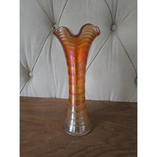 Marigold Carnival Glass Oval Handled Relish Dish with Lily Pad / Water Lily Pattern — listing 2