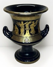 Greek Hand-Painted Cobalt Blue and 24K Gold Campana Urn Vase — listing 6