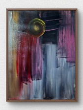 Large Abstract Cityscape Skyline Oil Painting on Canvas, Signed — listing 2