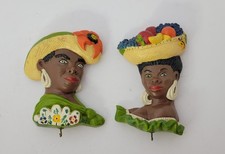 Vintage Chalkware Black Americana Wall Plaque / Kitchen Hook, Girl with Polka-Dot Bow — listing 2