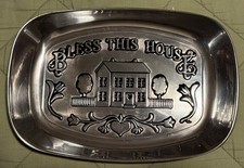 Vintage Pewter "Bless This House" Decorative Bread Tray — listing 4