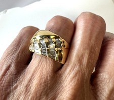 18K diamond 18K Yellow Gold Wide Band Diamond Ring with Bezel-Set Center Stone — listing 5