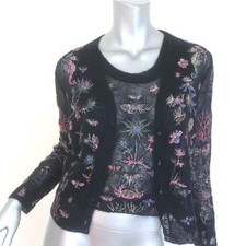 Christian Dior Boutique Paris Poppy Print Twinset - Cardigan & Tank, Wool/Silk/Cashmere, Sage Green, Size USA 10 — listing 5