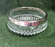 Vintage Cut Glass Serving Bowl with Silver-Plated Rim, Diamond & Fan Pattern, 9in — listing 3