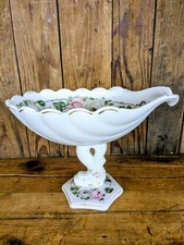 Vintage Hand-Painted Milk Glass Table Lamp with Floral Motif and Gold Base — listing 6