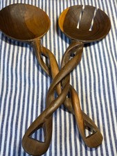Handmade Wooden Salad Servers, Blue Dyed Swirl Grain, 9 inch Set of 2