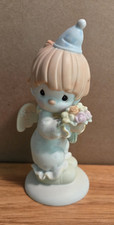 Precious Moments Bisque Porcelain Angel Figurine with Watering Can and Flowers