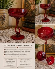 Vintage Ruby Red Glass Footed Compote / Pedestal Candy Dish with Clear Stem — listing 4