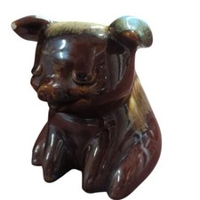 Vintage Brown Drip Glaze Ceramic Pig Cookie Jar / Figural Bank — listing 2