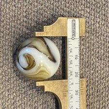 Vintage Opaque Yellow and Blue Swirl Glass Shooter Marble — listing 2