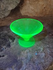 Depression Era Green Uranium Glass Champagne/Tall Sherbet with Etched Floral Band — listing 3