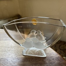 Verlys Art Deco Lovebirds / Doves Frosted Crystal Fan Vase — listing 6