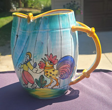 Vintage Hand-Painted Rooster Ball Pitcher, Yellow Ware Style — listing 6