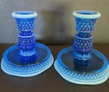 Blue Opalescent Ruffled Glass Candle Holder / Taper Candlestick — listing 5