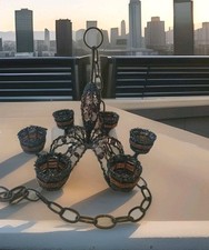 Vintage Wrought Iron & Wood Beaded Candleholder with Figural Leaf Stem — listing 5