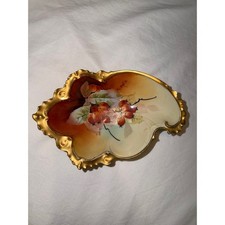 Hand-Painted Austrian Porcelain 10-inch Cabinet Plate with Blackberries & Blossoms, Pierced Reticulated Rim, Gold Trim — listing 4