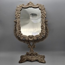 Vintage Ornate Cast Metal Vanity Tilt Mirror with Pedestal Base — listing 4