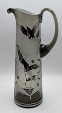 Pair of Smoked Glass Pitchers with Amber Applied Handles — listing 2