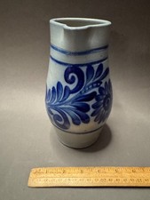 Small Hand-Painted Cobalt Blue Ceramic Pitcher with Fruit and Floral Motif — listing 4