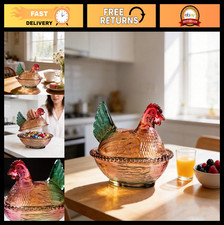 Vintage Brown Glazed Ceramic Hen on Nest Covered Dish with Chick — listing 3