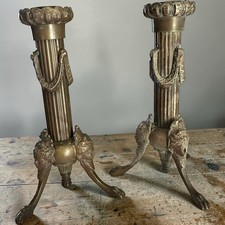 Pair of Cast Metal Abstract Figural Candlesticks, Black, 12 inches Tall — listing 6