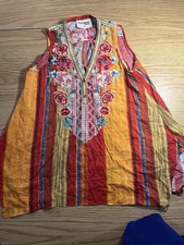 Savanna Jane Embroidered Boho Tunic Top with Multicolor Chevron Detail, Size L — listing 4