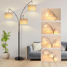 Modern Arc Floor Lamp with Geometric Wire Cage Shade and Round Weighted Base