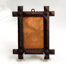 Antique Adirondack Tramp Art Frame with Floral Cross-Stitch Needlepoint (Daisies & Thistles) — listing 6