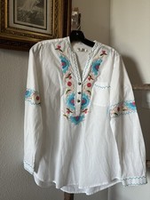 Tasha Polizzi Collection Women's Chambray Denim Tunic Shirt with Floral Lace Patchwork, Size S
