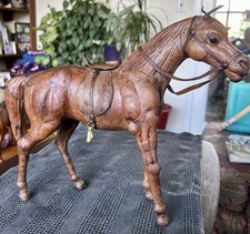 Vintage Leather-Wrapped Horse Figurine with Saddle and Bridle, 25" x 5" x 20"H — listing 2