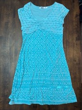 Athleta Women's Teal Geometric Print Cap-Sleeve Ruched V-Neck Jersey Dress, Size M — listing 2