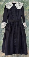 Vintage R.E.O. Originals Navy Blue Dress with Ivory Leaf Lace Collar
